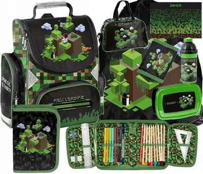 Produktbild von 8 teile Schulranzen MINECRAFT Ergonomisch ranzen rucksack GAME PIXEL fur JUNGEN SET FÜR SCHULKINDER SCHULRANZEN + FEDERMAPPE + TURNBEUTEL