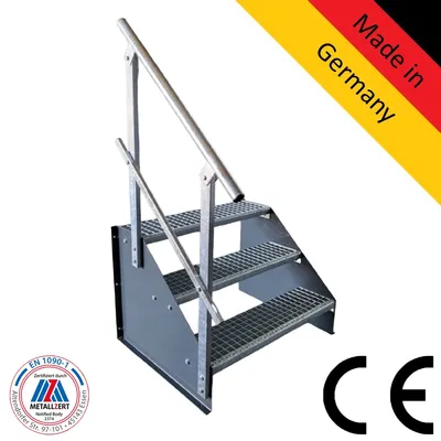 Produktbild von 3 Stufen Standtreppe Modell 1 Treppe Stahltreppe freistehend Breite 80 cm Höhe 63 cm anthrazit mit einseitigem Geländer