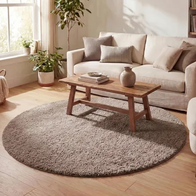 Image de Volero - Tapis rond à poils longs - Lofty Taupe - Ø 100 cm