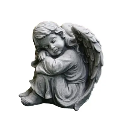 Produktbild von Schöne Figur sitzender Engel für den Garten zur Dekoration, aus Steinguss Neu Frostfest Witterungsbeständig, Himmelsbote Steinfigur Gartenfigur PO-651