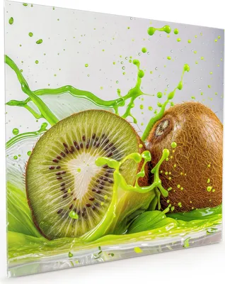 Produktbild von Küchenrückwand Spritzschutz Glas mit Motiv Kiwi Spritzer 40 x 40 cm
