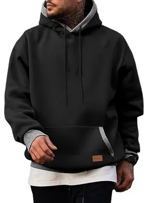 Produktbild von Herren Hoodie mit Kapuze Baumwolle mit Tasche Casual Gefüttert Schwarz S