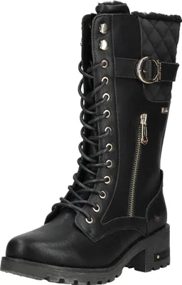 A studio shot of a black boot.