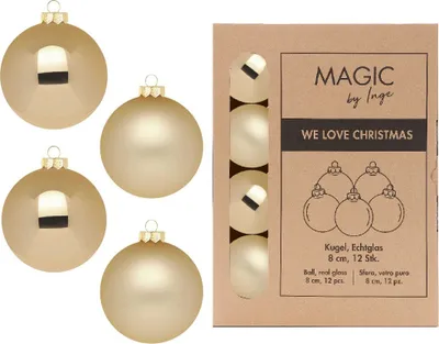 Produktbild von Weihnachtskugeln Glas 8cm 12 Stück - Brokatgold