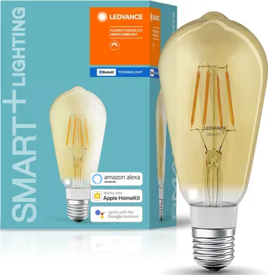 Produktbild von Osram SMART+ Filament Edison Dimmable, Intelligentes Leuchtmittel, Bluetooth, Transparent, LED, ST64, Warmweiß