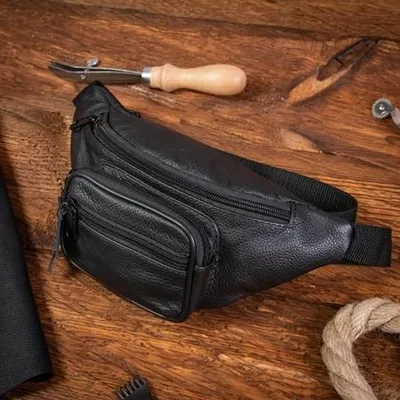 Produktbild von Belveder Herren Gürteltasche Leder für Alltag und Wertsachen, Bauchtasche kompakt praktisch klassisch Schwarz N2
