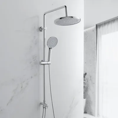 Produktbild von Regendusche ohne Duscharmatur,Duschset mit Regendusche,Duschsystem ohne Duscharmatur,Rundem Regenduschkopf und Handbrause,95cm Höhe,Chrom
