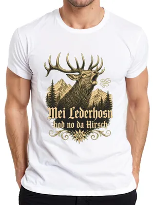 Produktbild von Mei Lederhosn hod no da Hirsch Bayern  Lederhose Alpen Herren T-Shirt, Weiß, XL