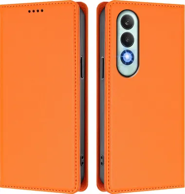 Produktbild von Handyhülle für OnePlus Nord CE4, Kunstleder Klapphülle Stoßfeste Magnetische Hülle mit Ständer Orange