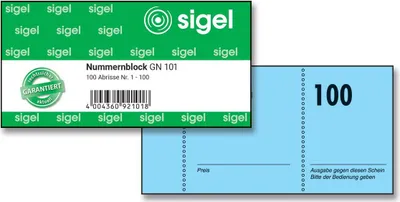 Produktbild von SIGEL GN101 Nummernblock, nummeriert 1-100, 5-fbg. sortiert, 105x50 mm, 100 Blatt
