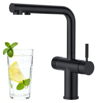 Image de Robinet de cuisine à 3 voies avec douchette extractible, double levier, en acier inoxydable