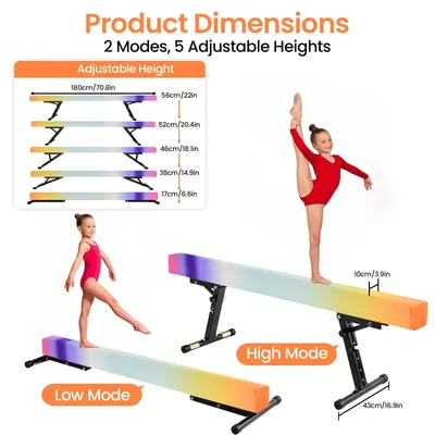 Immagine prodotto di Trave da ginnastica per bambini - regolabile in altezza (5 posizioni) - circa 180 cm - portata massima 50 kg - adatta dai 3 anni - disponibile in vari colori