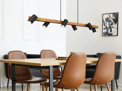 Produktbild von LED Holzbalken Pendelleuchte Schwarz 6 flammig Küchenlampen Esstisch Couchtisch