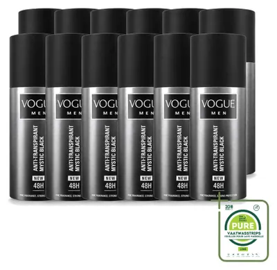 Productafbeelding van 12 x Vogue Men Mystic Black Deodorant Spray Antitranspirant 150 ml - Grote verpakking - 12 stuks