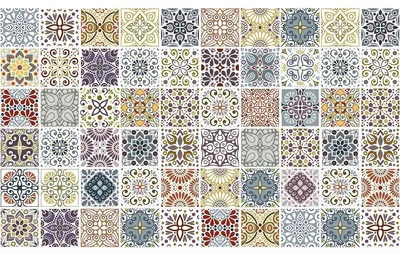 Produktbild von Selbstklebende Fliesenaufkleber für Küche und Bad – 60 Azulejos Yannel Zementfliesenaufkleber – 60 Aufkleber 20 x 20 cm