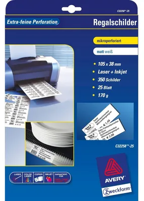 Image de AVERY Zweckform C32258-25 Étiquettes d'étagère pour barres de prix et de scanners(S)