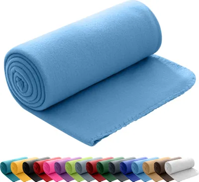 Produktbild von wometo Polar Fleecedecke 130x160 OEKO-TEX ca. 400g Gewicht, mit Antipilling & Kettelrand - Farbe blau mittelblau