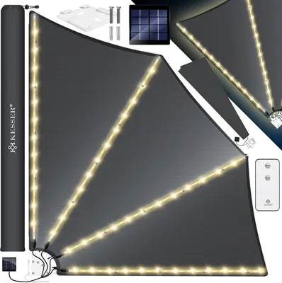 Produktbild von KESSER® Balkonfächer mit LED | klappbar mit Wandhalterung | 140x140cm | Sichtschutz Balkon Windschutz | Balkonsichtschutz | Seitenmarkise | witterungsbeständig | inkl. Montagematerial