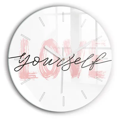 Produktbild von Wallfluent Große Wanduhr – Stilles Quarzuhrwerk - Uhr Dekoration Wohnzimmer Schlafzimmer Küche - Zifferblatt mit Striche - weiße Zeiger - 60 cm - Liebe dich selbst Inschrift