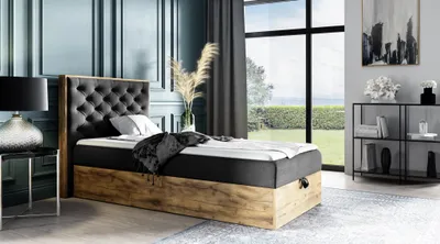 Produktbild von Boxspringbett Gästebett Bett DIONA MINI 80x200cm Stoff Schwarz inkl. Bettkasten