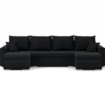 Zdjęcie produktu dla Narożnik Luis, narożnik U- kształt, sofa, kanapa, z funkcją spania, pojemnik na pościel, dekoracyjne pikowanie, meble tapicerowane, Neve 100, czarny