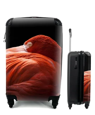 Produktbild von MuchoWow® Koffer Handgepäck Trolley Rollkoffer Kleine Reisekoffer mit 4 Rollen - Flamingo - Federn - Rosa - Cabin Size < 55x40x23 cm & 55x40x20 cm - Fotokoffer - Kabinenkoffer - Boardgepäck - Reise-Box - Reisekoffer - Reisegepäck - Koffer mit Bild - Trolley für Kinder