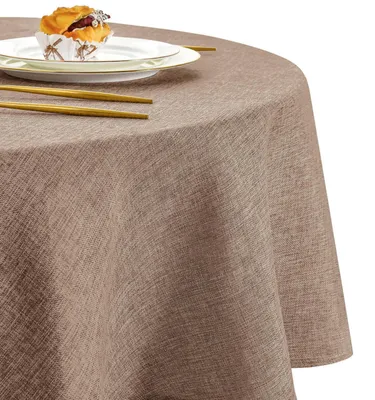 Productafbeelding van Ronde tafelkleed, 140 cm, linnenlook, khaki, waterafstotend, polyester