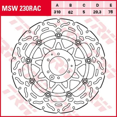 Imagen del producto de Disco de freno deportivo TRW, tipo flotante, modelo MSW230RAC, compatible con VFR800X Crossrunner y RC80