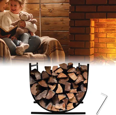Image de XINZI Étagère à bois intérieure semi-circulaire Étagère à bois intérieure Étagère à bois intérieure Étagère à bois de chauffage en métal noir Étagère à bois de chauffage 44x37x40cm Stockage de bois, Butler de bois