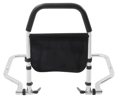 Image de Barrière de lit pliable - Réglable en hauteur de 50 à 58 cm - Protège-côtés - Pour personnes âgées, patients et femmes enceintes - Noir/Blanc