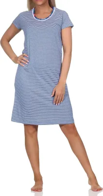 Zdjęcie produktu dla Normann damska koszula nocna z krótkim rękawem w paski z koronkowym wykończeniem - również w rozmiarach plus size;navy.40