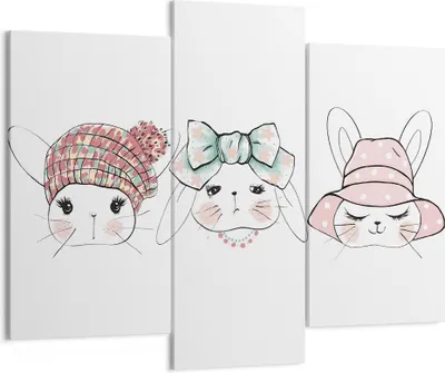 Produktbild von Bild auf Leinwand - Leinwandbild - Bunnys Hüte Illustration Kinder - 130x100cm - Wand Bild - Wanddeko - Leinwanddruck - Bilder - Kunstdruck - Leinwand bilder - Wandkunst - CB130x100-2852