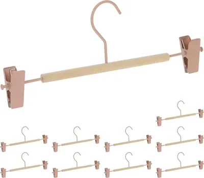 Image de Cintres pour pantalons avec pinces - Lot de 10 - Pour pantalons et jupes - 11,5 x 30,5 x 3 cm - Cintres pour vêtements - Rose - Naturel