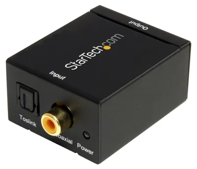 Productafbeelding van StarTech.com SPDIF digitaal coaxiaal en Toslink (optisch) naar stereo RCA audio-converter - 1 x RCA-aansluiting (audio), 1 x Toslink-aansluiting (digitaal audio) - 2 x RCA-aansluitingen (stereo-audio) - Zwart