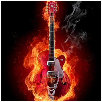Produktbild von Wallario Wandbild aus Acryl, 50 x 50 cm, freischwebende Optik - Brennende Gitarre