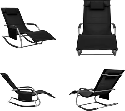 Image de vidaXL Chaise longue Textilene noir et gris - Chaise longue - Bains de soleil - Chaise longue de jardin