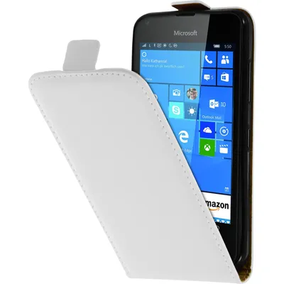 Produktbild von PhoneNatic Kunst-Lederhülle kompatibel mit Microsoft Lumia 550 - Flip-Case weiß + 2 Schutzfolien