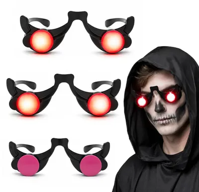LED-Partybrille 2er-Pack, rot, Halloween-Motiv, One Size