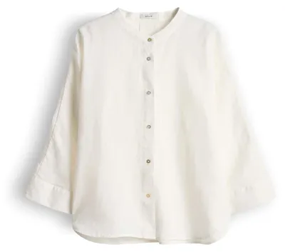 Produktbild von OPUS Damen Bluse mit Mandarinkragen, Knopfleiste, Leinenstruktur, Cremeweiß, atmungsaktiv
