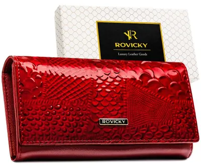 Obrázek produktu pro Rovicky dámská peněženka RFID červená lakovaná kůže koženka horizontální velká postarca?