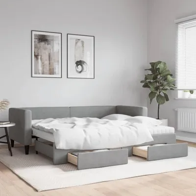 Image de Lit de jour convertible avec tiroirs, canapé-lit 2 places, gris clair, 80x200 cm, revêtement en tissu