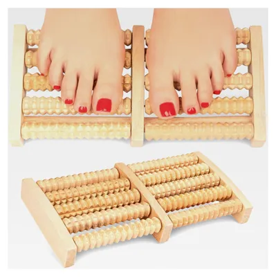 Produktbild von Fußmassagegerät aus Holz – Doppelter Fußroller – traditioneller Fußmassageroller – 10 Massagewalzen – lindert Fußschmerzen, fördert die Durchblutung, reduziert Stress, Müdigkeit und Muskelverspannungen