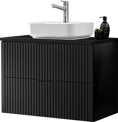 Produktbild von Badezimmer Waschtisch, 81cm, mit Aufsatzbecken, matt schwarz gerillt, ADELAIDE-56-BLACK, B/H/T ca. 80,6/73,2/46,5 cm
