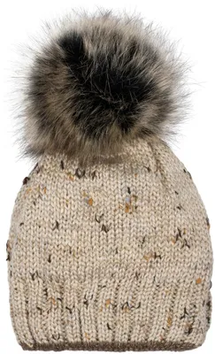 Produktbild von styleBREAKER Damen Strick Bommelmütze bunt gemustert mit Glitzerfaden und Fleece Futter, Winter Fellbommel Mütze 04024178