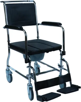 Image de Fauteuil roulant pour la douche et les toilettes, rembourré, en acier, avec freins
