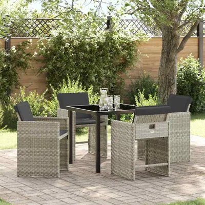 Image de Ensemble de jardin exclusif, 5 pièces, en résine tressée gris clair