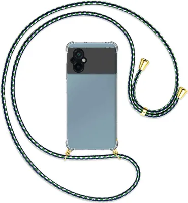 Produktbild von Handykette Backcover-Schutzhülle mit Band (Metall goldfarben) für Xiaomi Poco M5 (6.58'') - grün/blau/weiß