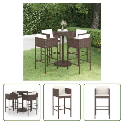 Produktbild von The Living Store 5-tlg. Gartenbar-Set mit Kissen Poly Rattan Braun
