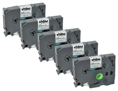 Produktbild von vhbw 5x Schriftband-Kassette kompatibel mit Brother GL H105, 100, 200, H100 Etiketten-Drucker 8m x 12mm Weiß auf Transparent