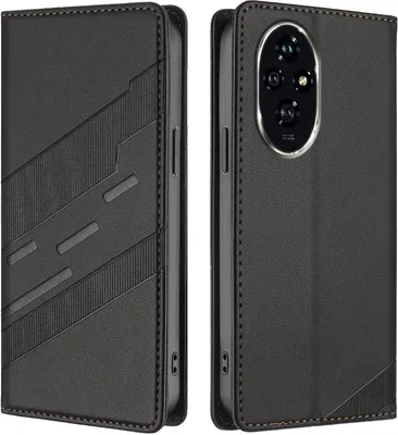 Produktbild von Hülle für Honor 200 Pro, Kunstleder Brieftaschen Handyhülle mit Kartenfach und Standfunktion Schwarz